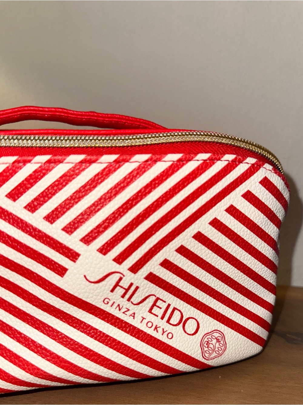 Shiseido Red and White Stripe Cosmetic Pouch - Picture 2 of 7